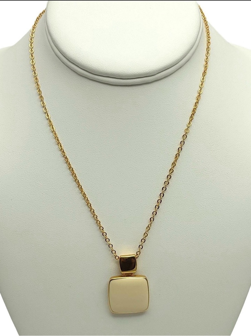 Vintage Napier ivory Enamel Square Pendant Necklace Gold Tone Signed